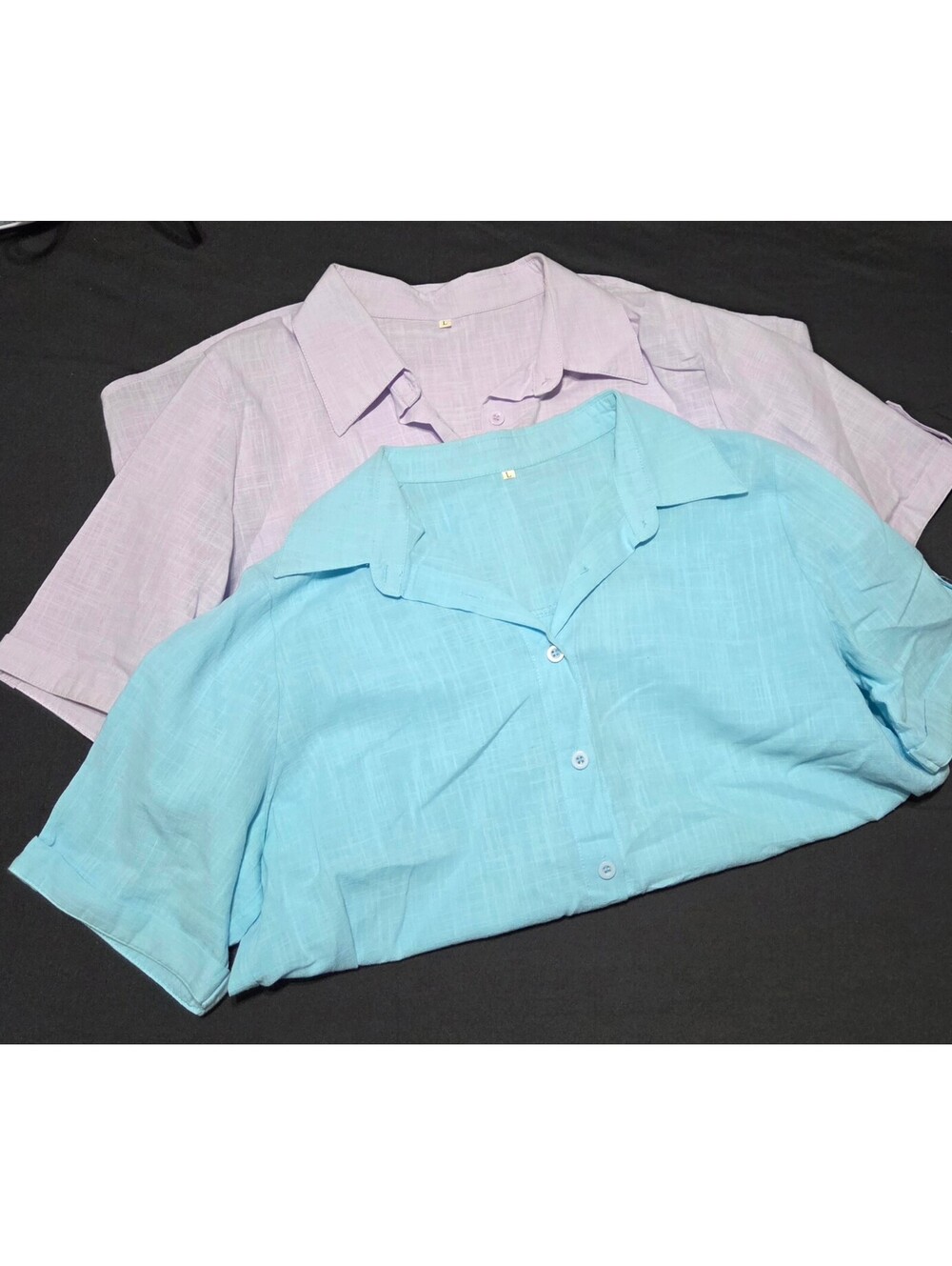 Set of 2 Lightweight Button-Up Blouses in Light Blue and Lavender size Large